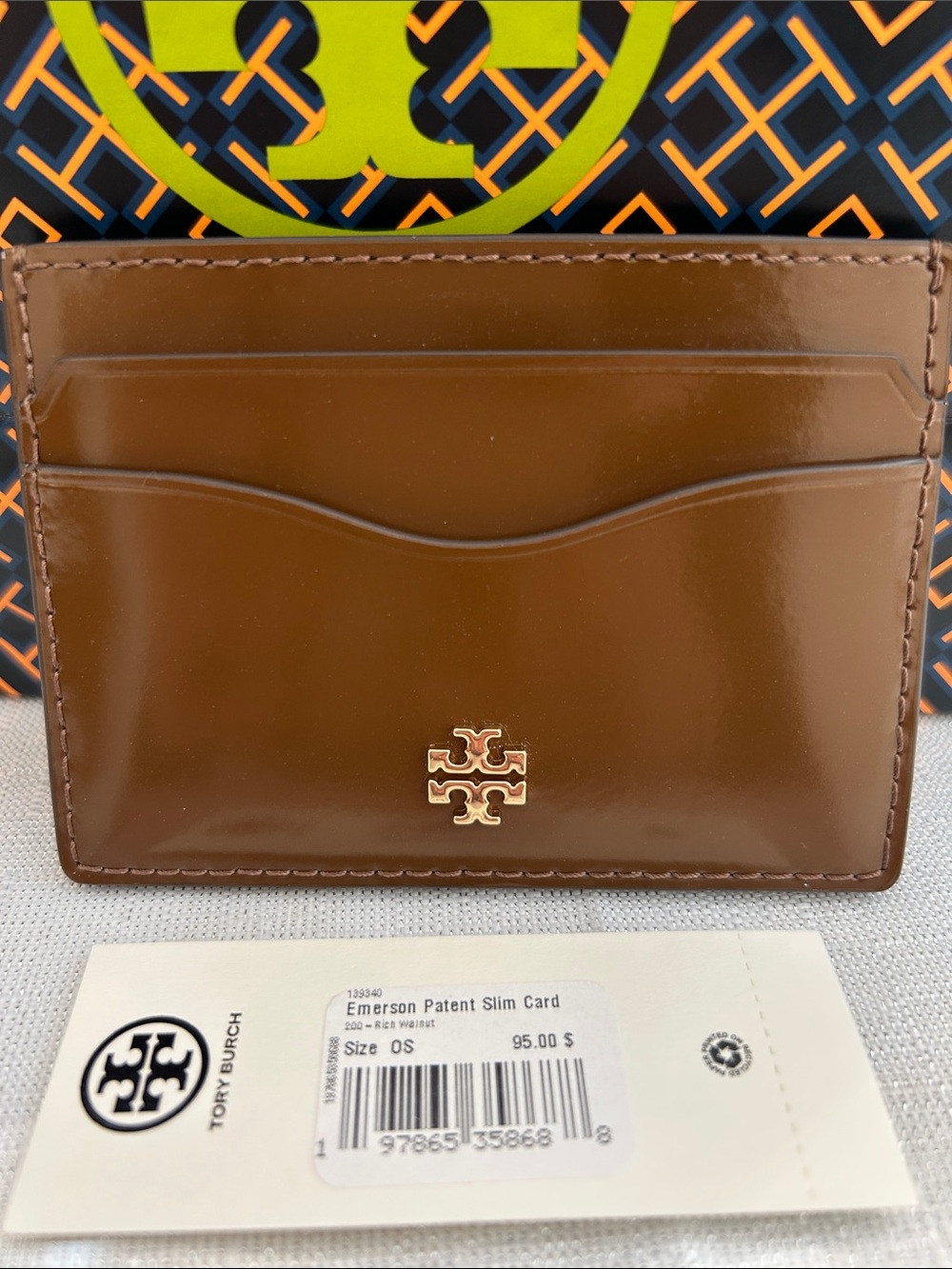 Tory Burch Emerson Patent Slim Card Case - Brown BNWT - Picture 2 of 8